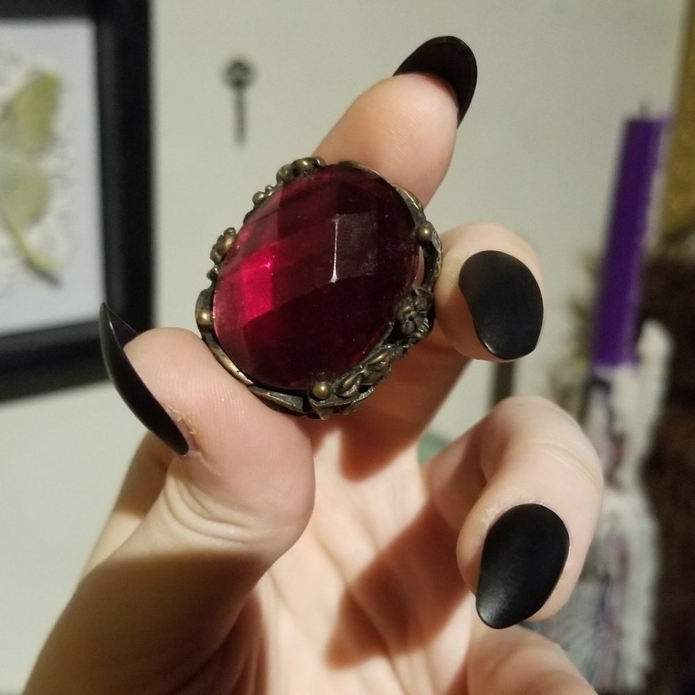 Urban Outfitters Red Gem and Bronze Foliage Ring - Picture 2 of 5